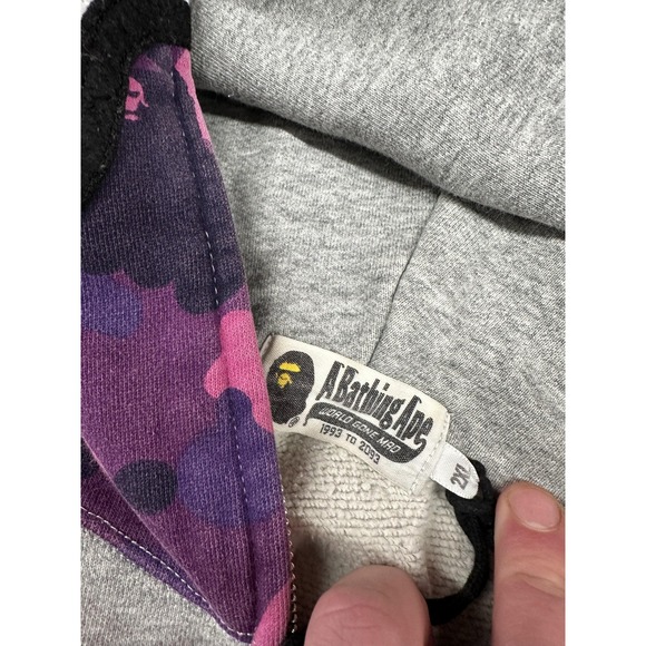 A Bathing Ape BAPE Shark Full Zip Hoodie Mens Large Gray Purple Camo WGM Japan - Picture 9 of 16